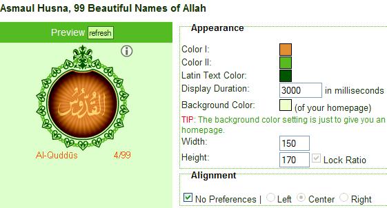 Layar halaman penyetelan widget islami alhabib.