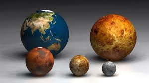 Perbandingan besar Bumi, Venus, Mars, Merkurius dan Bulan