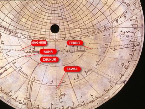 Lempeng Astrolabe dengan Jadwal Sholat