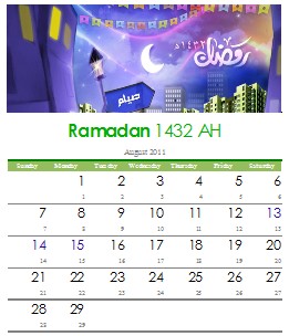 Ramadhan 1432 AH Calendar in PDF