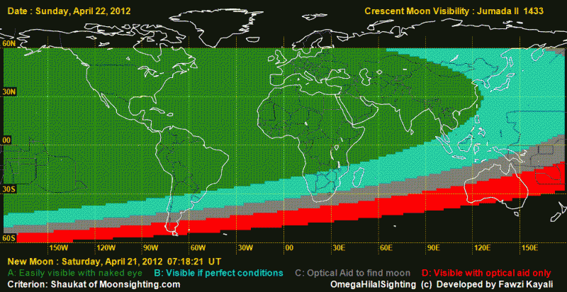Crescent Visibility on Sunday, 22 April 2012.
