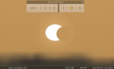Simulasi tampilan gerhana matahari dari Surabaya sesaat setelah matahari terbit.