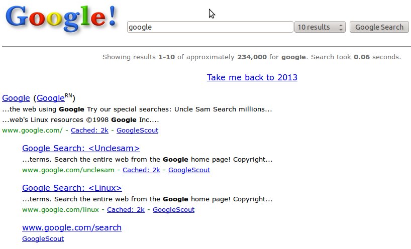 Tampilan "Google in 1998"