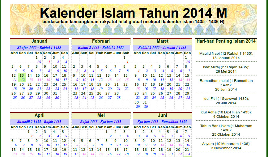 Kalender Islam 2014 Alhabibs Blog