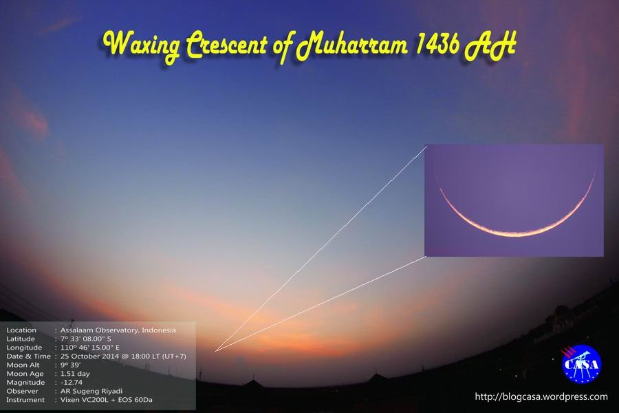 Crescent moon photo of Muharram 1436 AH seen from Indonesia on Saturday, 25 October 2014.