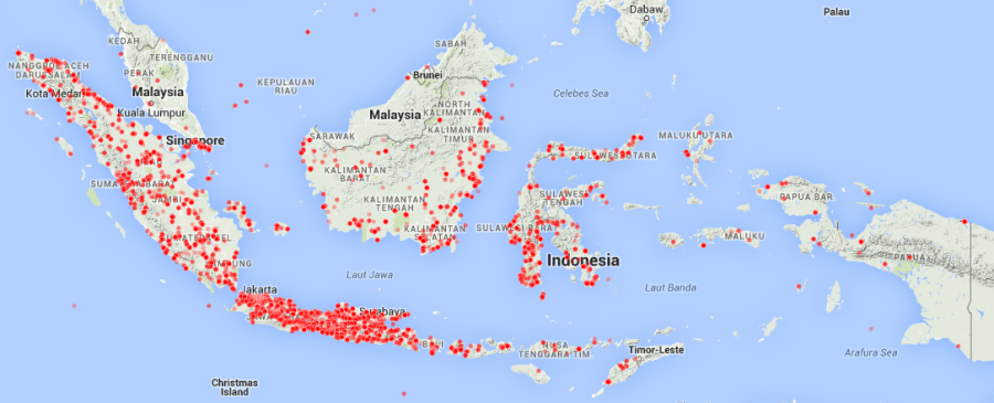 Peta unduhan PDF jadwal imsakiyah ramadhan 1435 H dari seluruh indonesia. Setiap titik merah merupakan tempat yang dicari jadwal imsakiyah ramadhannya oleh pengunjung. Puluhan ribu orang telah menunduh jadwal imsakiyah ramadhan dalam versi PDF dari situs Web Alhabib. 