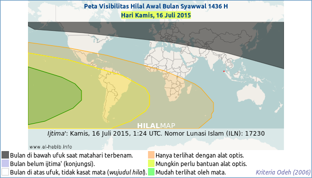 Peta Visibilitas Hilal (Bulan Sabit) Syawwal 1436 H.