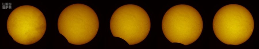 Partial solar eclipse over Jeddah, Saudi Arabia. The sun was covered to about 4% at maximum around 11:20 local time. King Abdul Azis University.