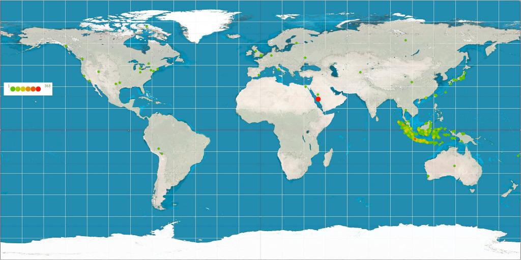 Peta dunia yang menunjukkan kota-kota di mana jadwal imsakiyah ramadhan 1438 H telah dibuat. Terlihat tidak hanya kota-kota di Indonesia yang telah memanfaatkan layanan ini, tetapi juga kota-kota lain di seluruh dunia. Bahkan, jadwal imsakiyah ramadhan untuk kota Mekah termasuk yang paling sering diunduh.