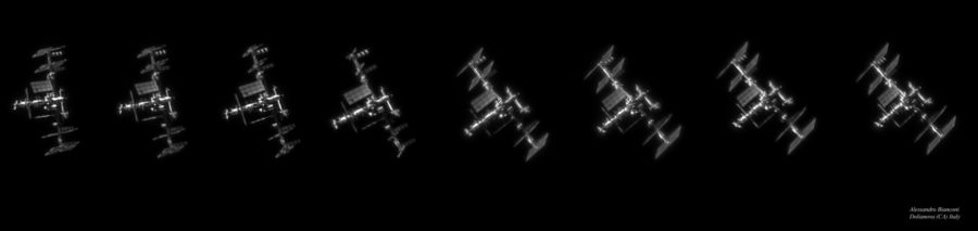 Foto ISS dari bumi dengan resolusi tinggi diambil oleh Alessandro Bianconi pada Oktober 2017. Bentuk ISS dan detilnya terlihatjelas dalam foto melalui teleskop dari bumi ini.