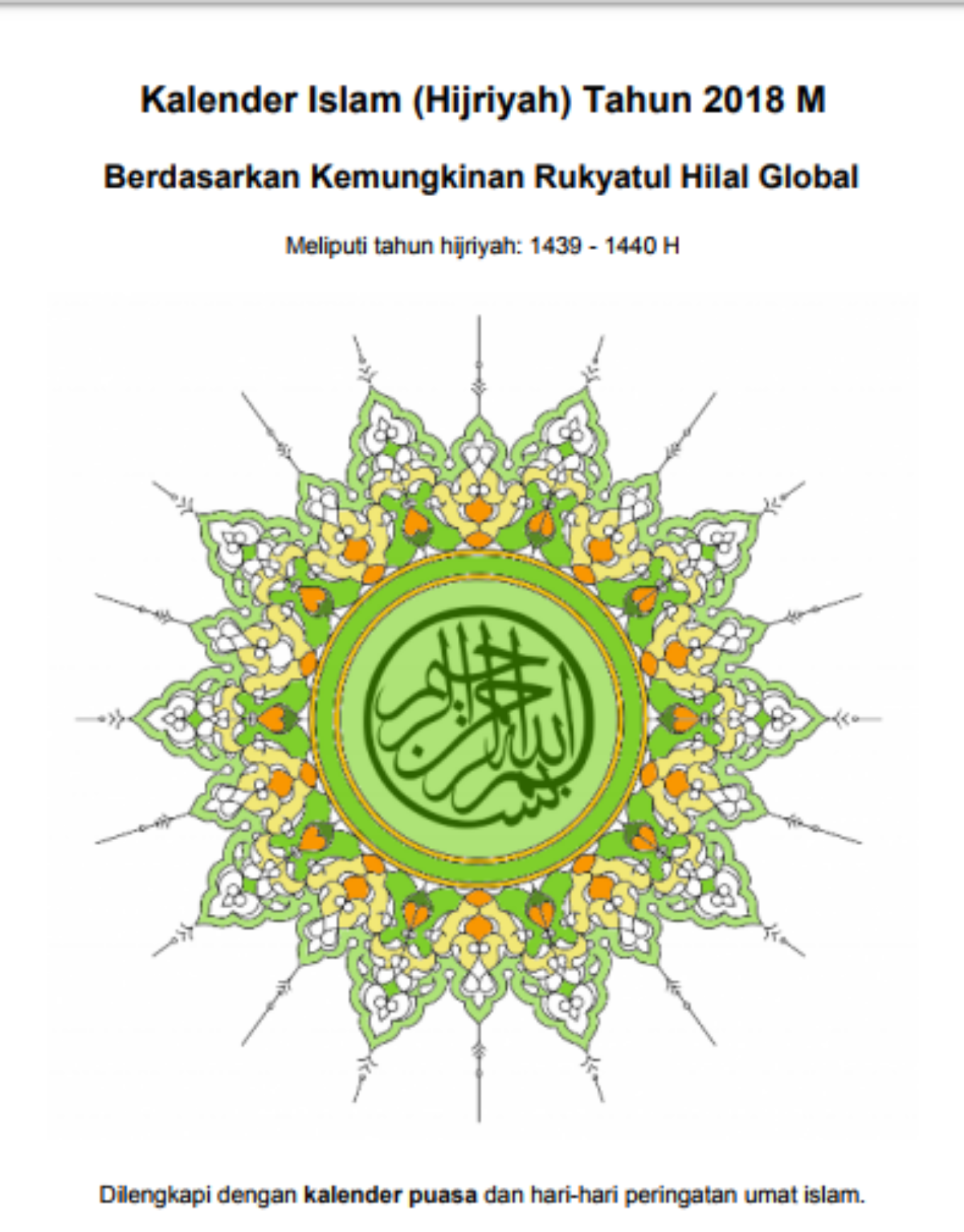 Kalender Islam 2018 Lengkap / Download Template Kalender Indonesia ...