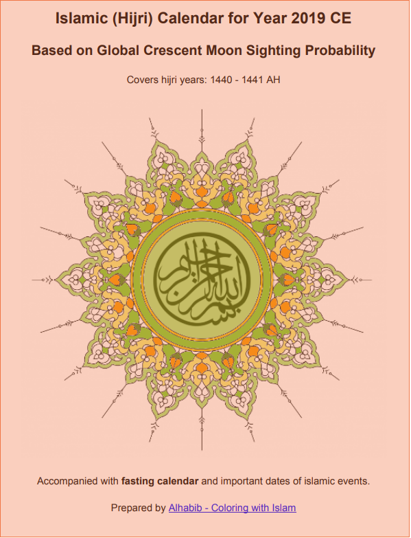 Islamic Calendar 2019 based on moonsighting information
