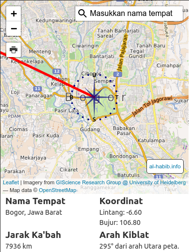 Tampilan gambar hasil unduhan atau penyimpanan peta arah kiblat kota Bogor.