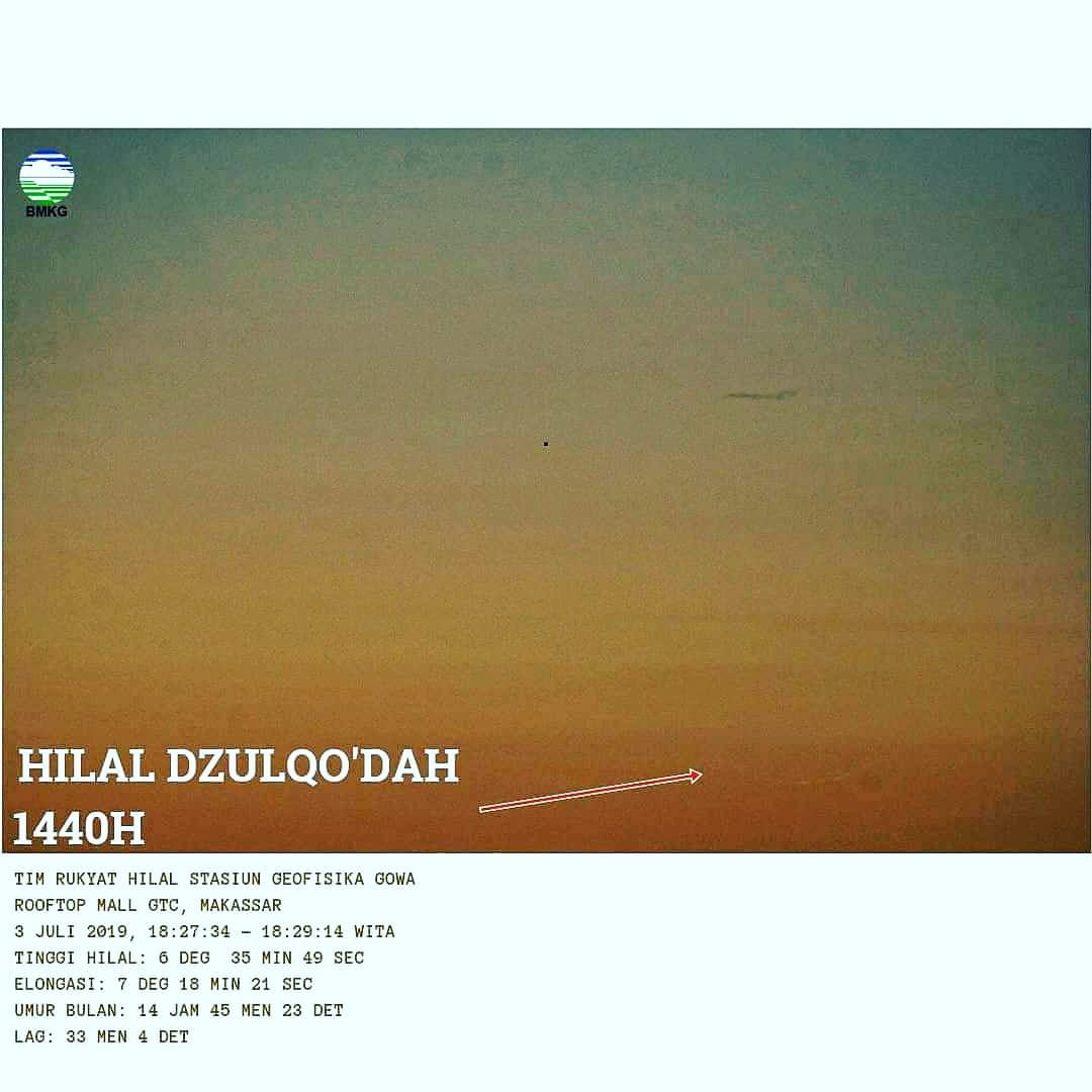 Tim BMKG berhasil menangkap citra hilal 1 Dzulqaidah 1440 H melalui teleskop pada petang hari Rabu, 3 Juli 2019.