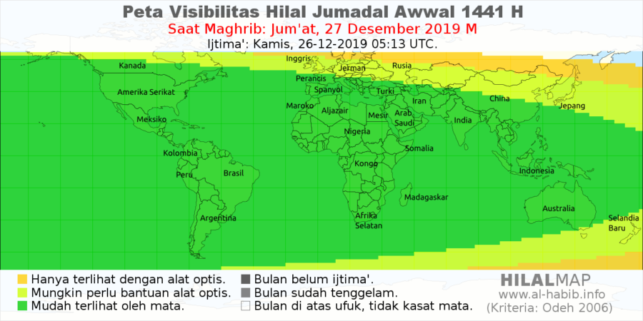 Peta Visibilitas Hilal Jumadil Awwal 1441 Hijriyah.
