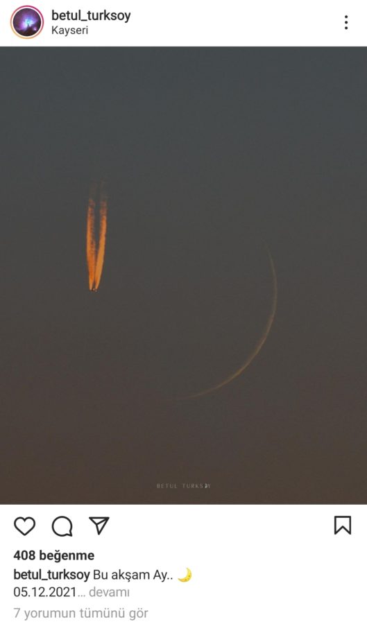 Foto hilal, bulan sabit, 1 Jumadal Awwal 1443 H dari Turki.