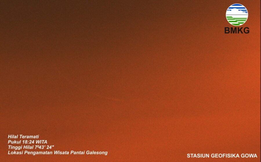 Foto bulan sabit (hilal) 1 Dzulqaidah 1443 H dari Gowa, Indonesia pada petang hari Selasa, 31 Mei 2022. (BMKG)