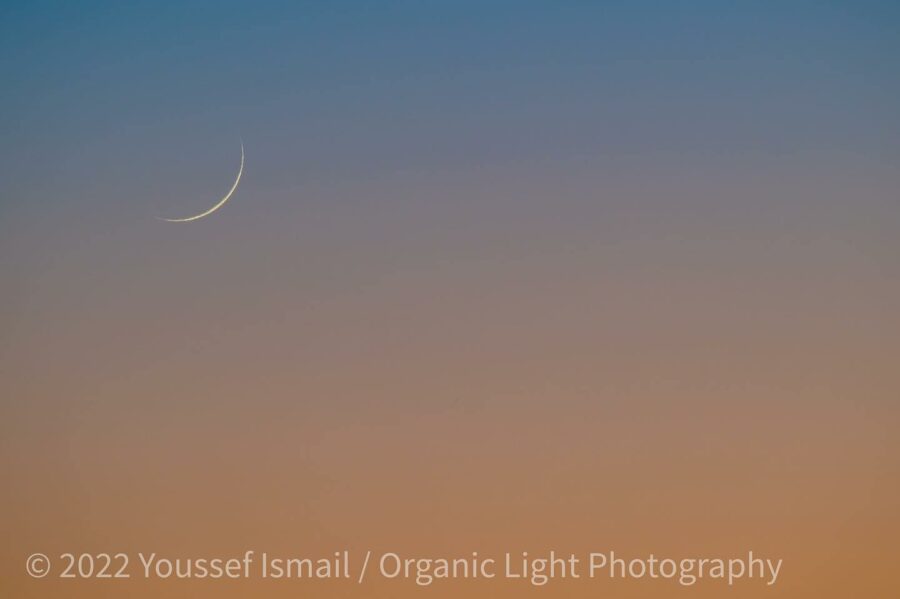 Crescent moon photo of 1 Muharram 1444 AH as seen from Santa Cruz, California, USA on the evening of Friday, July 29, 2022 (Youssef Ismail).