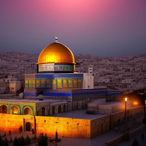 Artist depiction of the golden Dome of Rock in Yerusalem, Palestine.