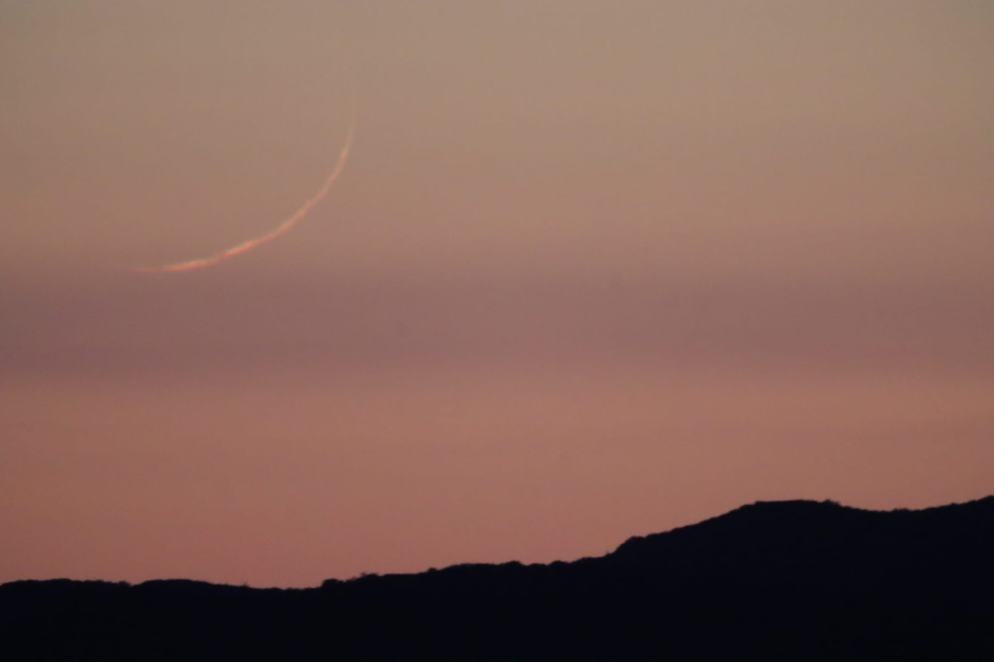 Crescent moon photo of 1 Sha'ban 1444 AH seen from San Diego, California, USA on the evening of Monday, 20 Feb 2023 (MoonHotline).