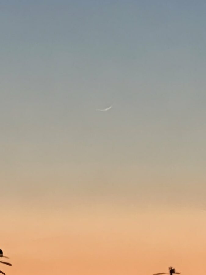 Crescent moon (hilaal) photo of 1 Shawwal 1444 AH from San DIego, California, USA as published by Zaytuna College and obtained on the evening of Thursday, 20 April 2023.