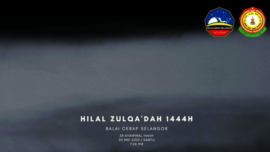Foto bulan sabit (hilal) 1 Dzulqaidah 1444 H dari Selangor, Malaysia pada petang hari Sabtu, 20 Mei 2023.