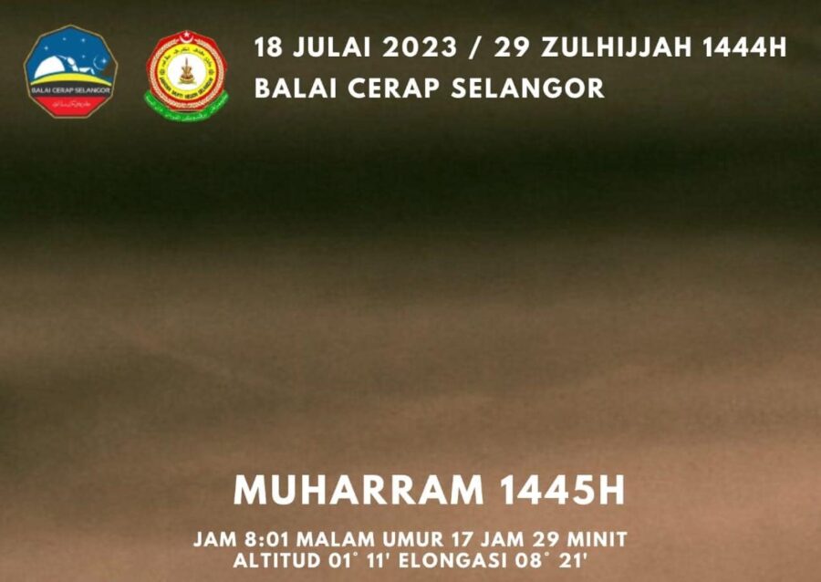 Foto hilal 1 Muharam 1445 H dari Selangor, Malaysia. Terlihat melalui teleskop pada petang hari Selasa, 18 Juli 2023.