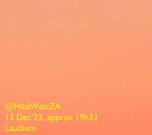 Foto bulan sabit amat tipis penanda 1 Jumadilakhir 1445 H dari Afrika Selatan. Dipotret pada hari Rabu, 13 Desember 2023 M.