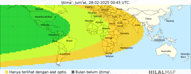 Peta visibilitas hilal 1 Ramadhan 1446 H pada petang hari Jumat, 28 Februari 2025 M.