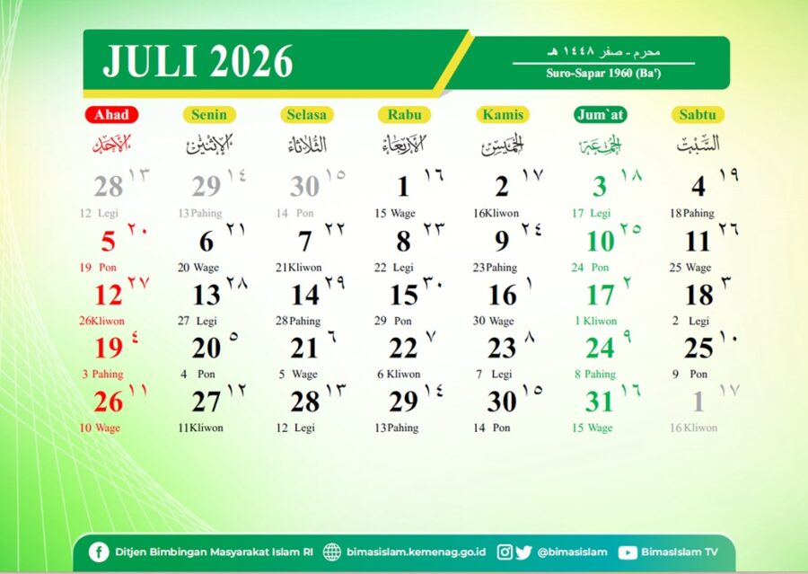 Kalender hijriah Indonesia bulan Juli 2026 M.