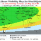 Crescent moon visibility map for Dhul-Hijjah 1447 AH on Sunday, 17 May 2026 (HilalMap). The green-shaded area indicates regions where the hilal should be easily visible to the naked eye.